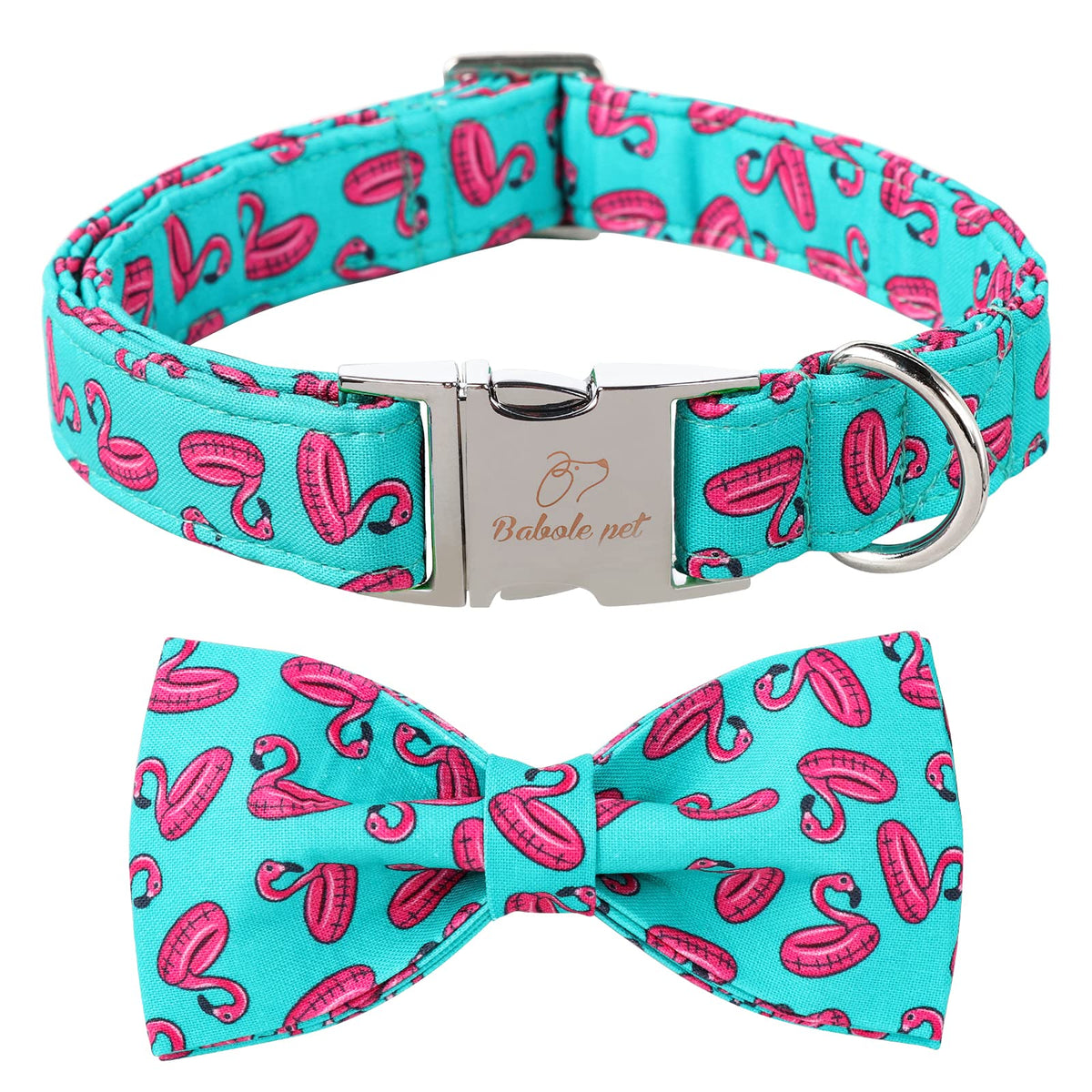 Collar Babole Pet con moño flamenco, cómodo para paseos veraniegos.
