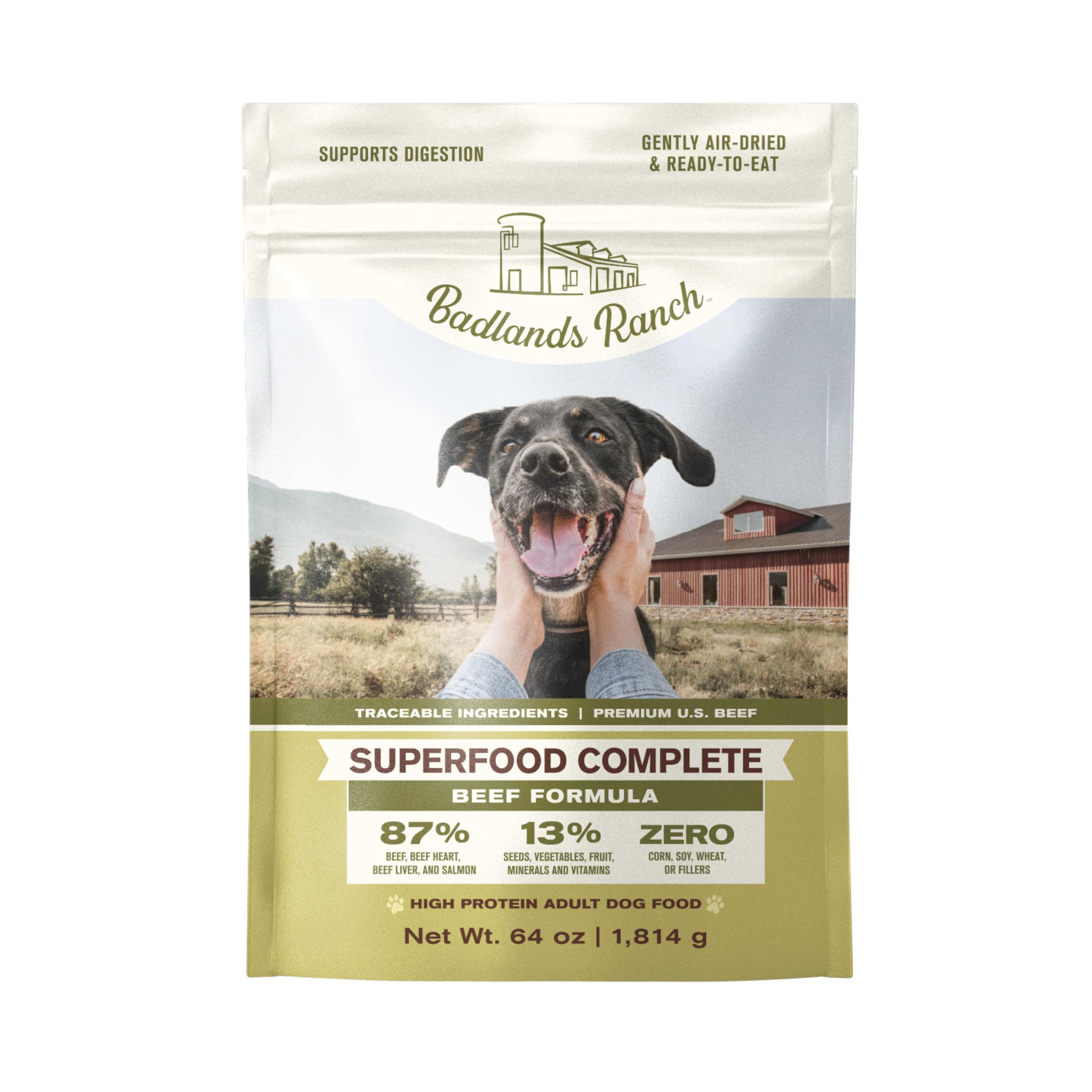 BADLANDS RANCH comido para perro secado al aire en bolsa, frescura entre porciones.
