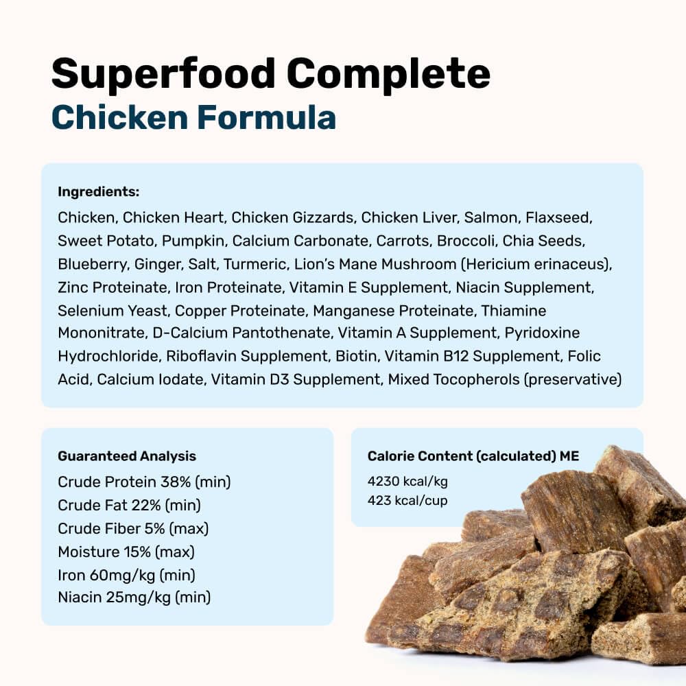 BADLANDS RANCH ingredientes 87 por ciento pollo, corazón e hígado, proteína real.