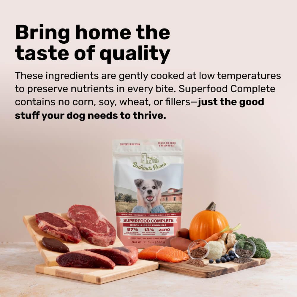 Badlands Ranch: mezcla de res y bisonte, ideal para perros activos.