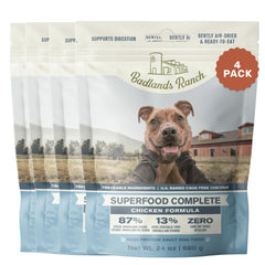 BADLANDS RANCH Superfood Complete en bolsa 4-pack, nutrición conveniente para perros activos