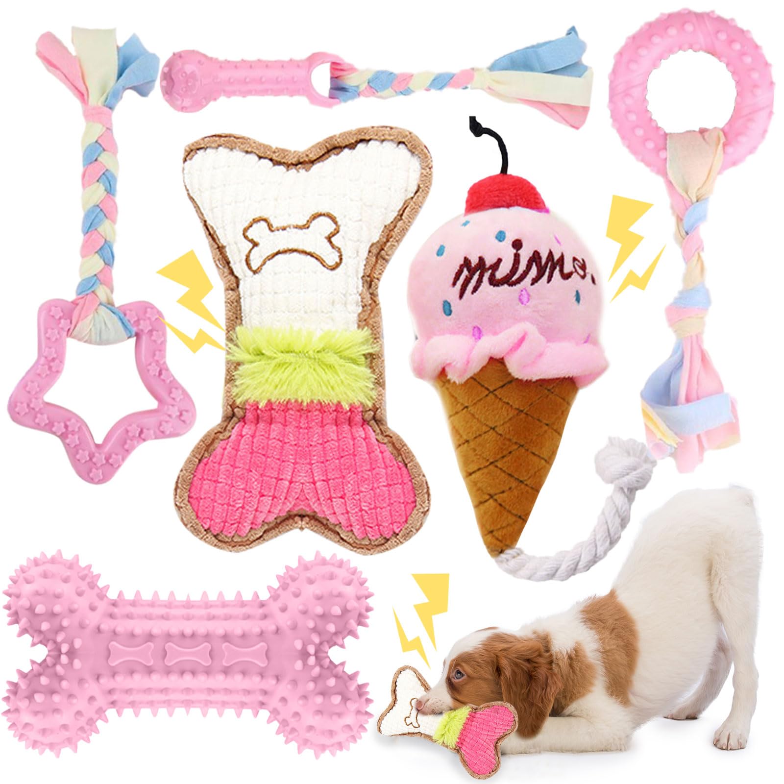 BAEJMJK hueso rosado para cachorros, promueve limpieza dental durante el juego.
