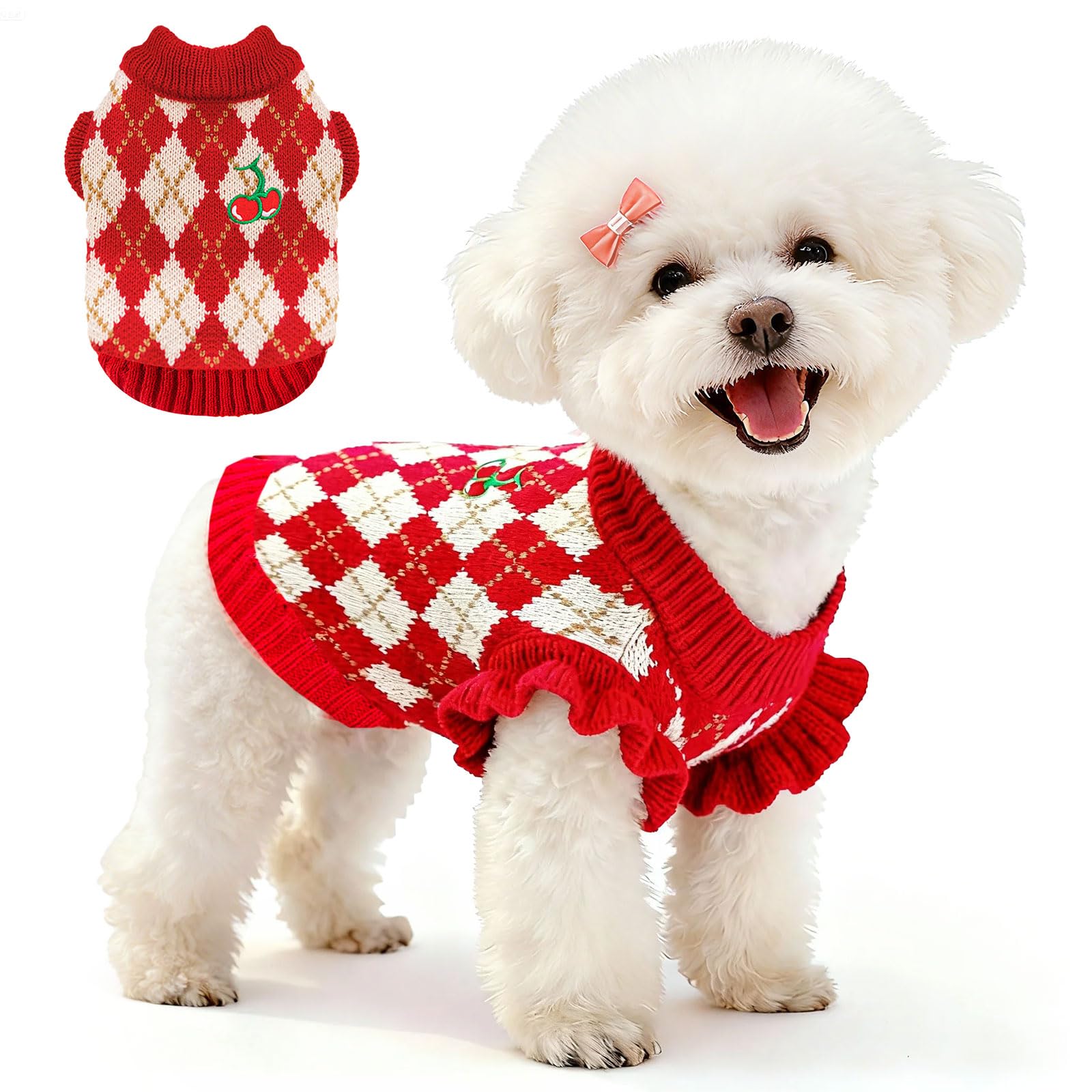 BAEJMJK sudadera para perro, vista frontal en Rojo Cereza, ideal para paseos.