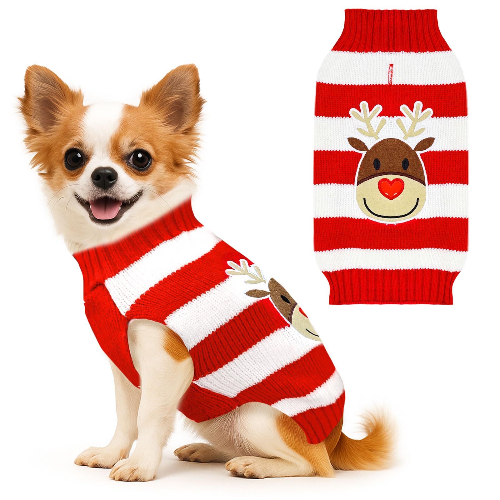 BAEJMJK suéter navideño para perro con rayas y renos, ideal para fotos festivas.