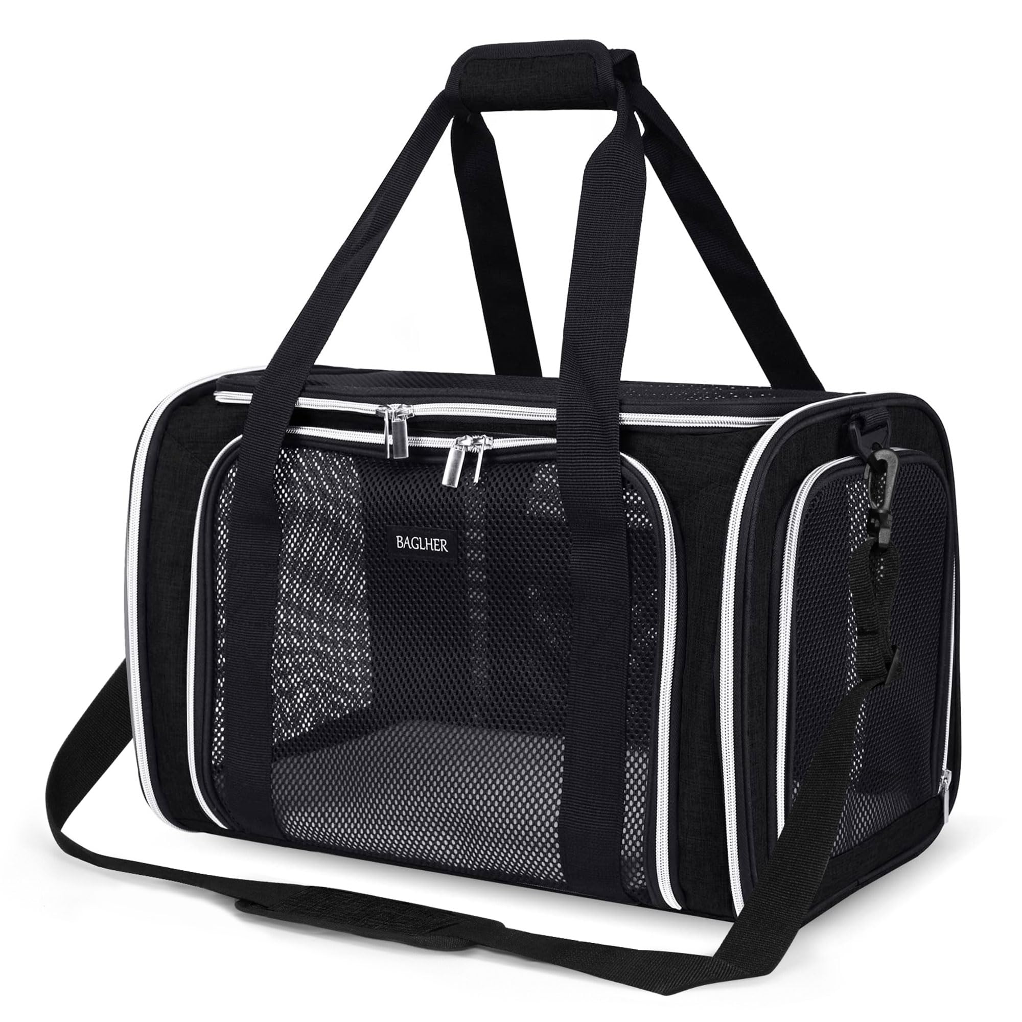 Baglher transportín blando para mascotas, ideal para viajes cortos y cómodos.