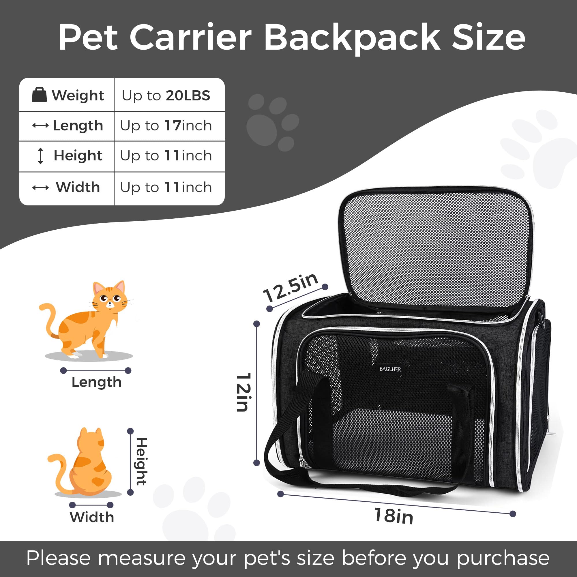 Baglher transportín blando aprobado por aerolíneas para viajar con mascotas.