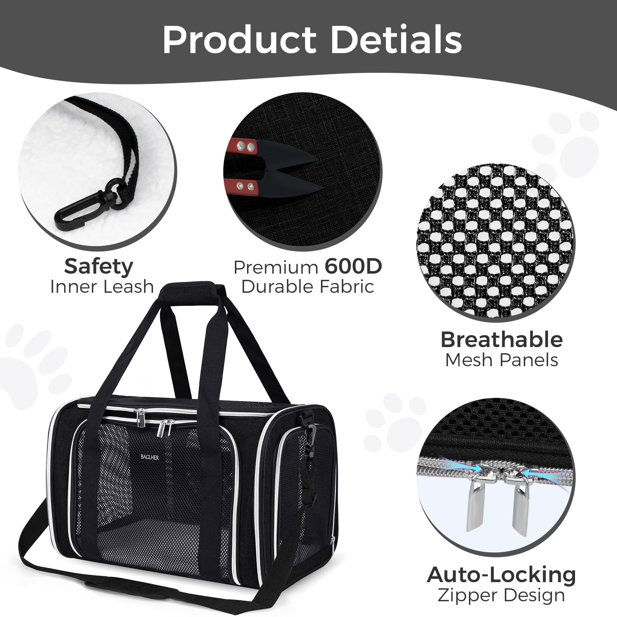 Baglher transportín con malla de ventilación superior para flujo de aire.