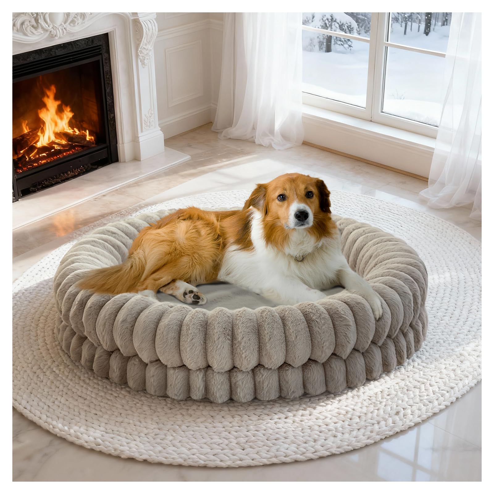 Balance cama-donut lujo 36 pulgadas, soporte cómodo para perros grandes.