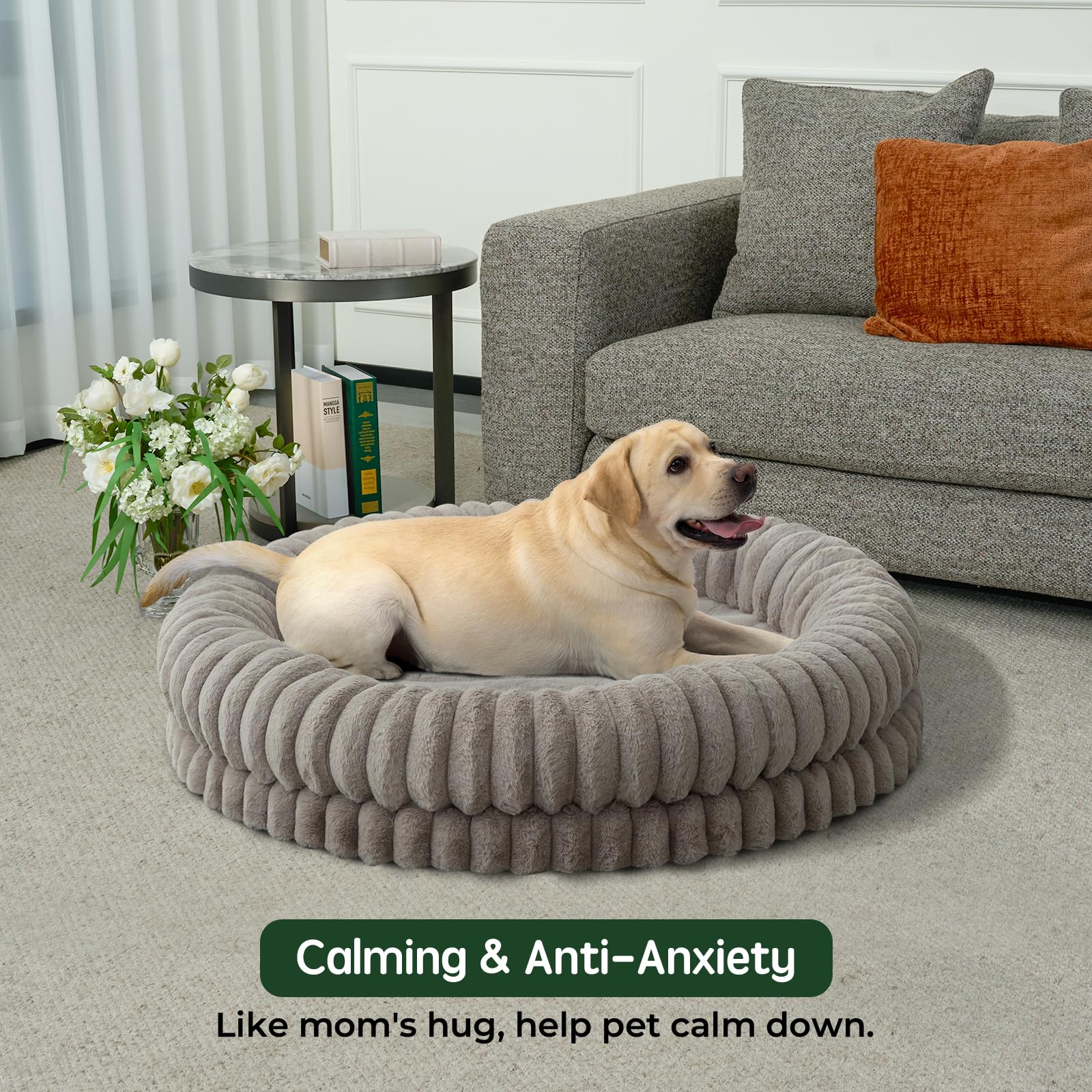 BALANCE cama-donut-perro-43p-borde-acogedor: borde suave para cuello y cabeza