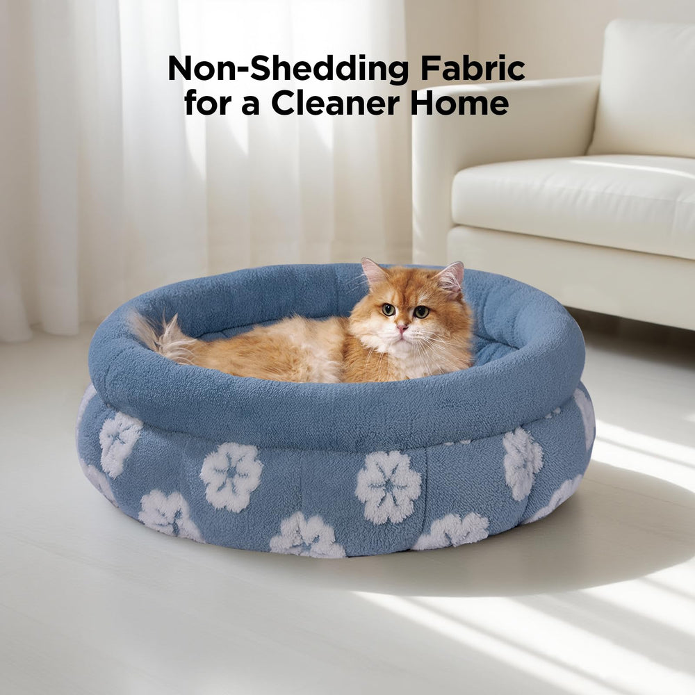 BALANCE cama para gatos con borde de apoyo para cuello en azul