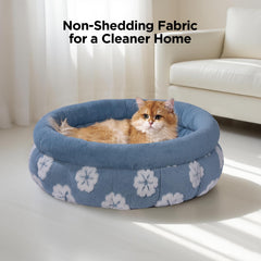 BALANCE cama para gatos con borde de apoyo para cuello en azul