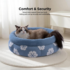 BALANCE cama gato flor 3D azul para un rincón bonito y relajante.
