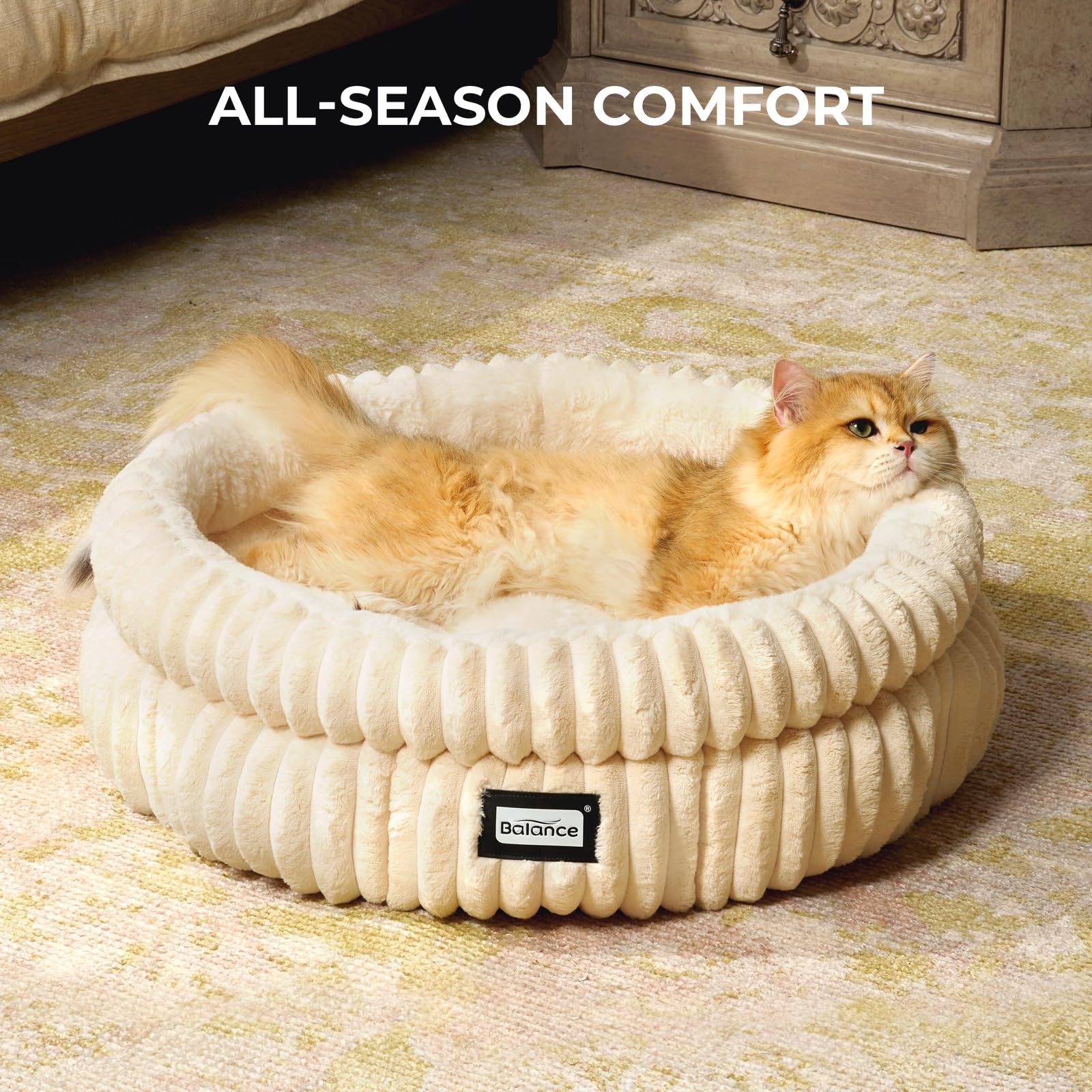 BALANCE Cama para gato redonda con cojín desmontable y lavado fácil.
