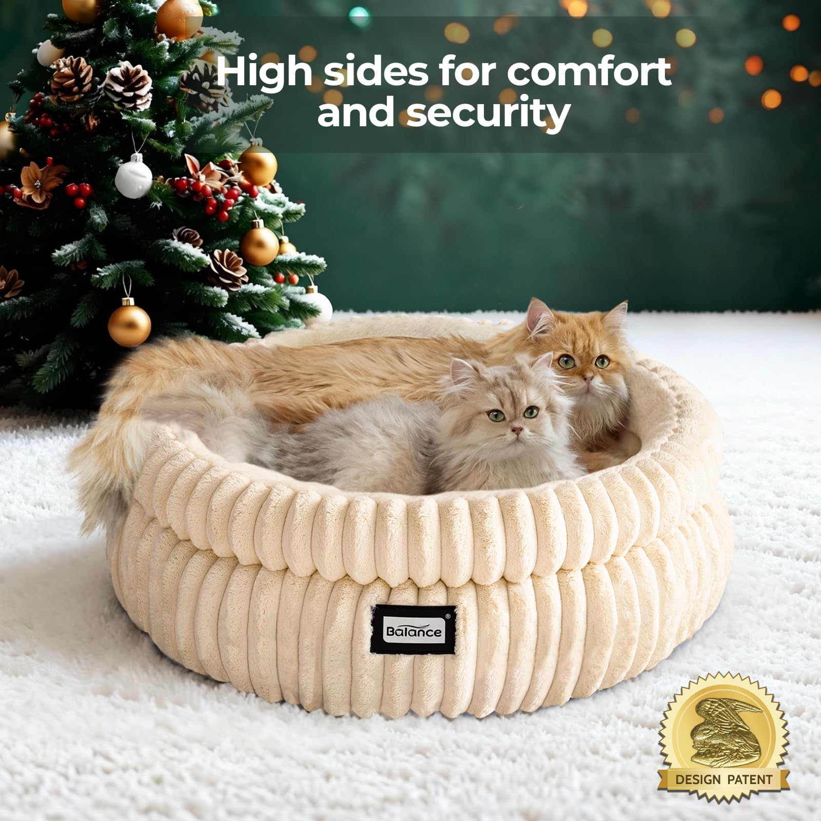 BALANCE Cama para gato redonda con felpa suave y cálida para siestas.