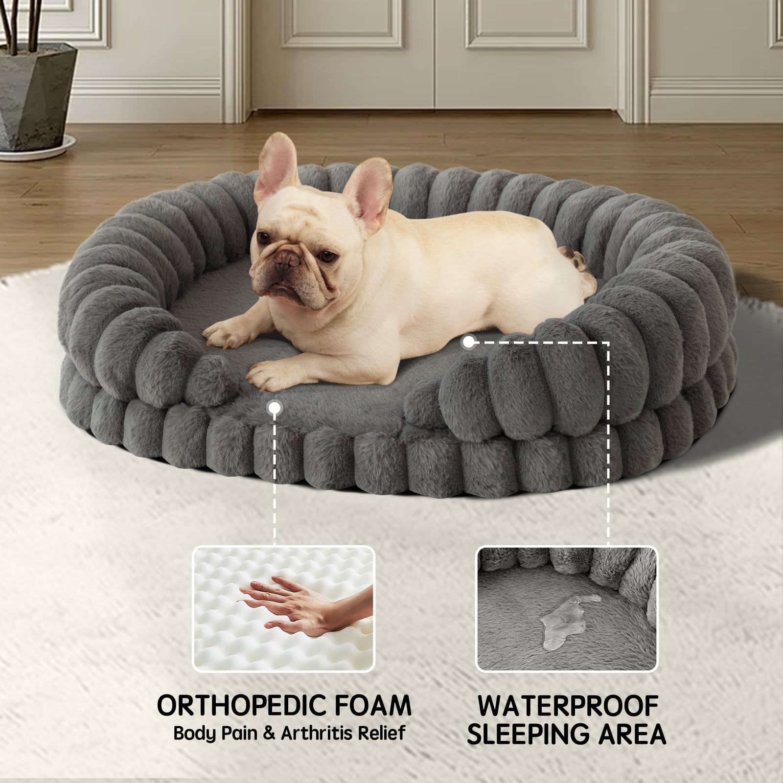 BALANCE cama para perro medio con borde acolchado, soporte para cuello.