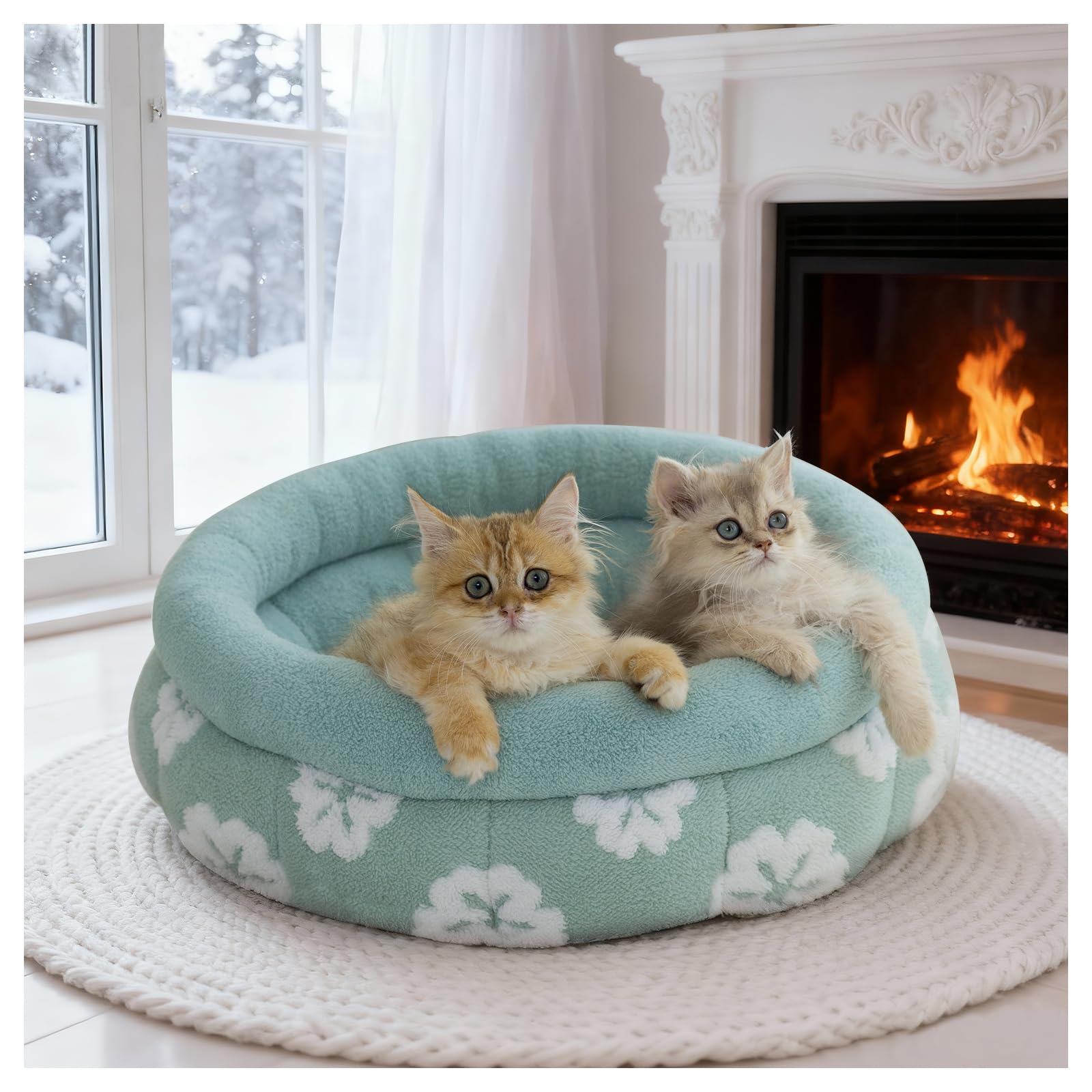 Cama BALANCE para gatos, diseño donut 20 pulgadas en verde, promueve descanso cómodo