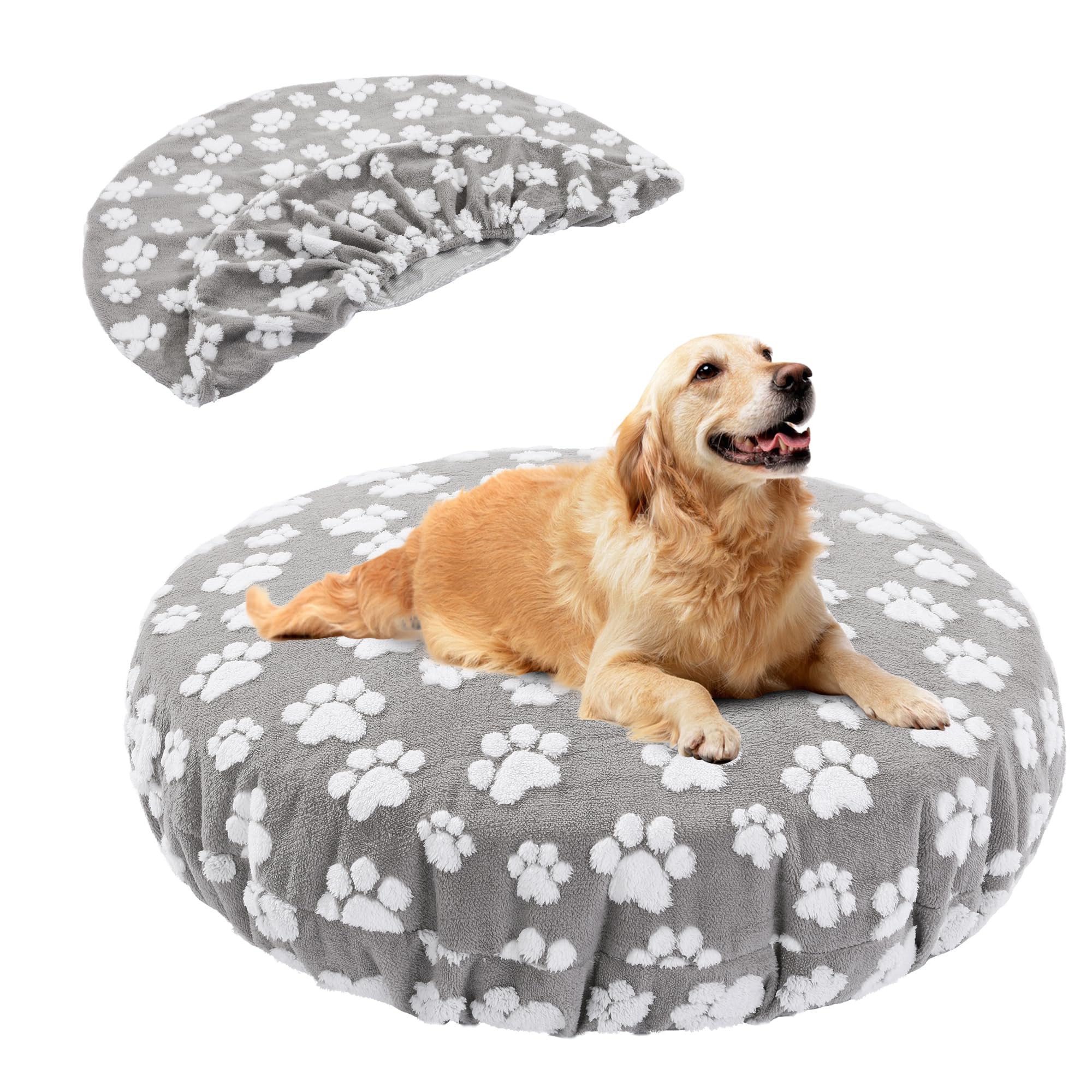 BALAPET funda cama perro redonda con huellas, suave y duradera para descanso cómodo.