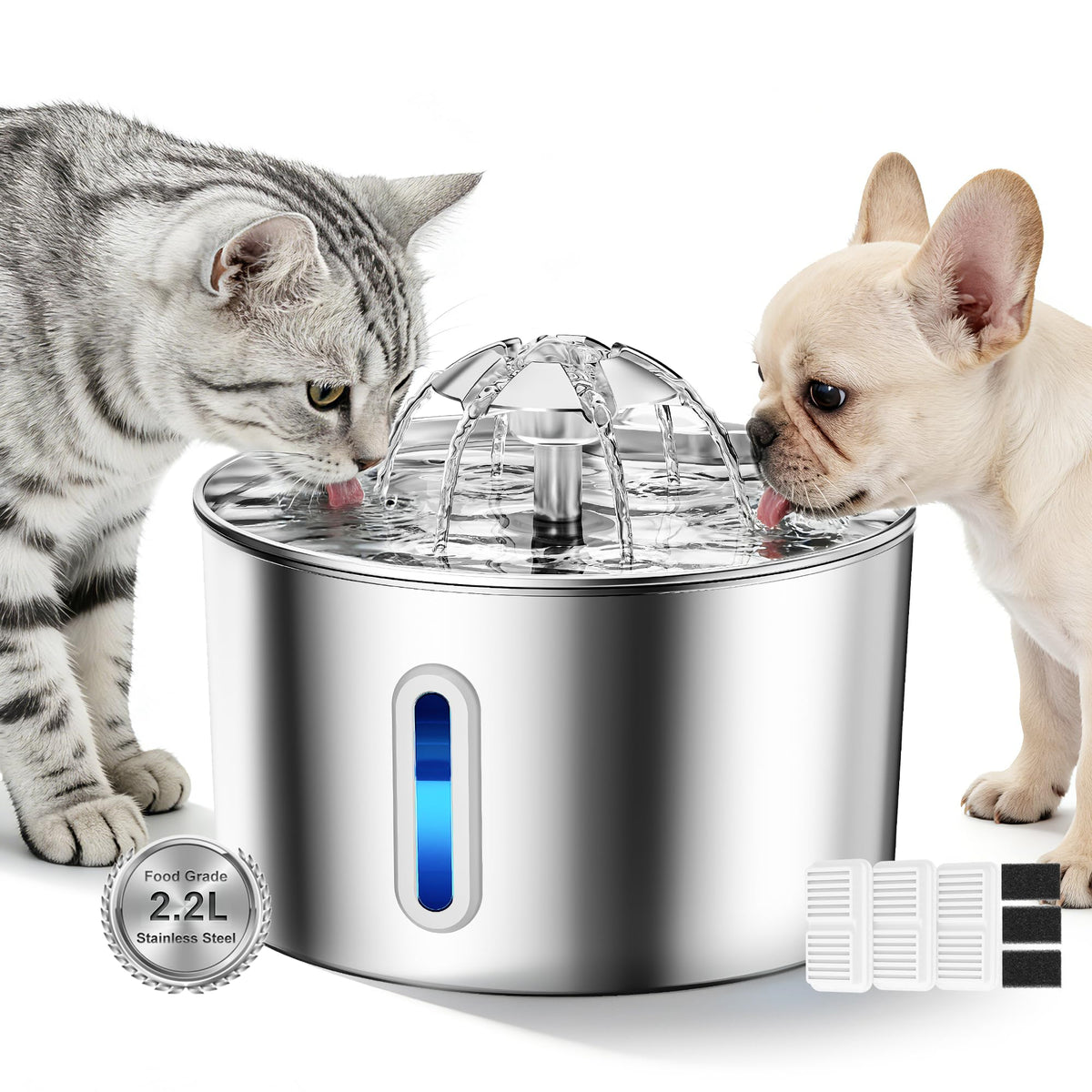 BalimoPet bebedero para gatos de acero inoxidable, higiene y agua fresca para tu felino.