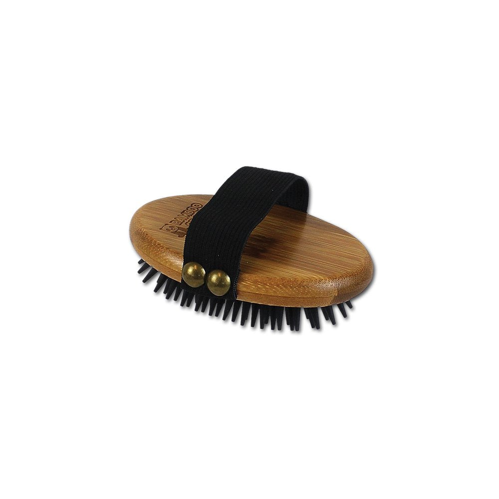 Cepillo Bamboo Groom Curry con cerdas de goma para pelaje suave.
