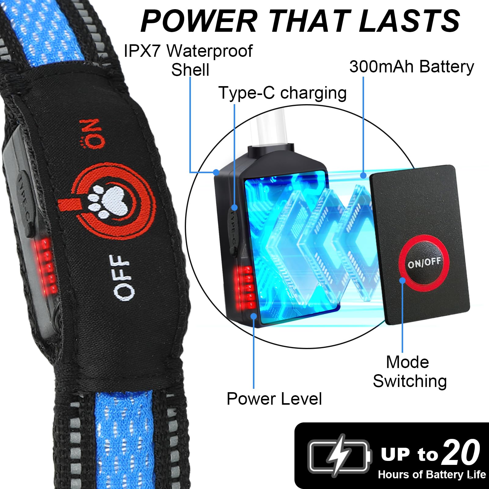 Bamda collar con batería integrada 300mAh para menos recargas