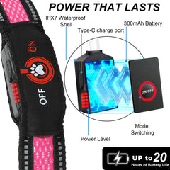 Bamda collar lumínico rosa para uso exterior, ideal para senderismo y caminatas vespertinas.