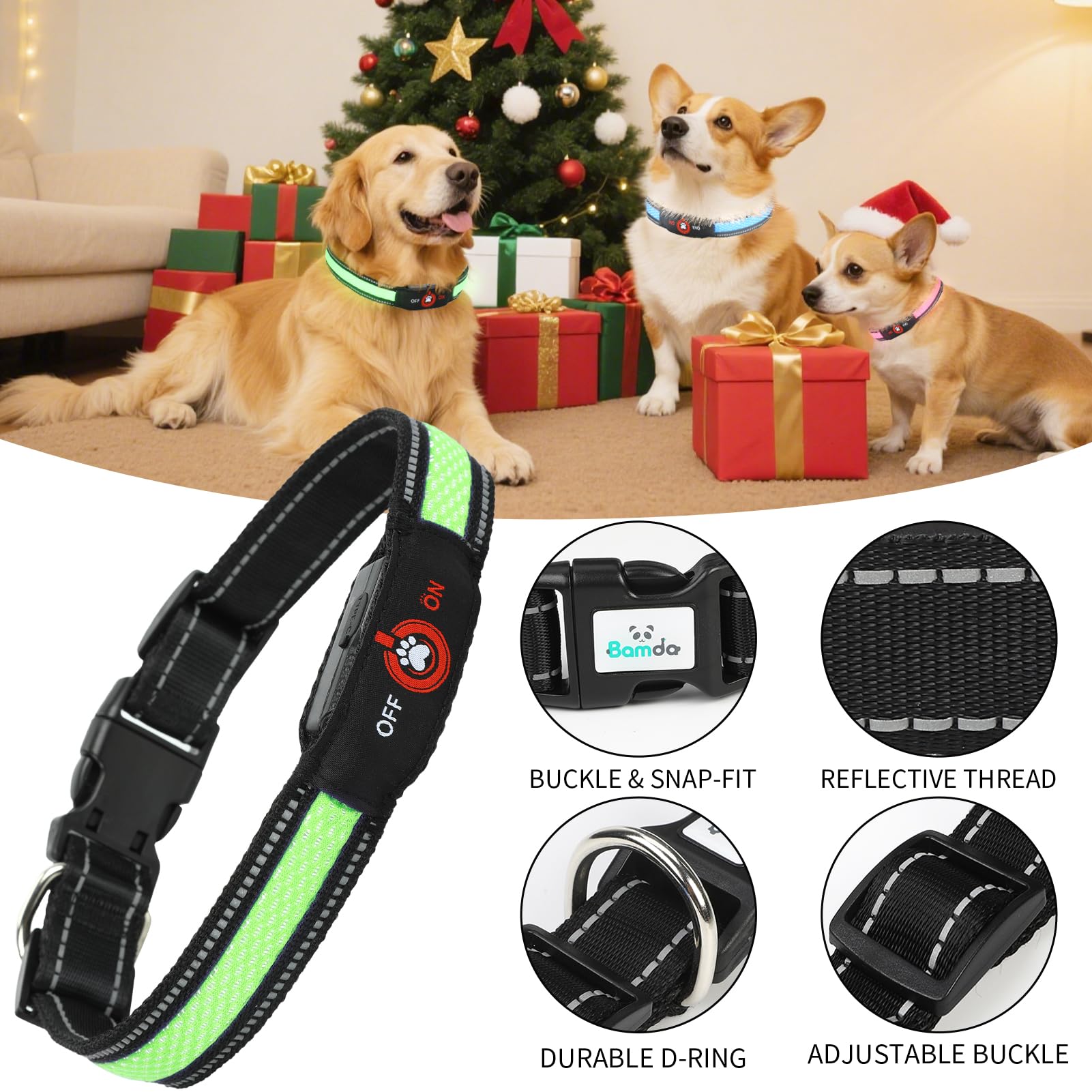 Collar Bamda LED impermeable IPX12 para lluvia o nieve.