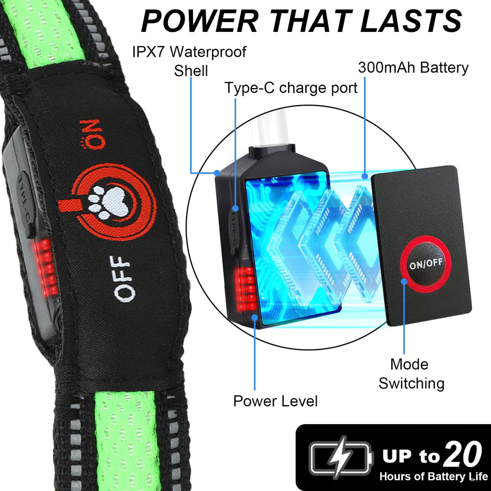 Collar Bamda LED resistente en nylon soporta mordidas y uso diario.