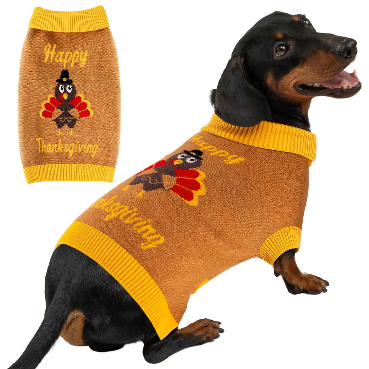 Baobecute sudadera para perro con patrón de pavo en espalda, ideal para fiestas.