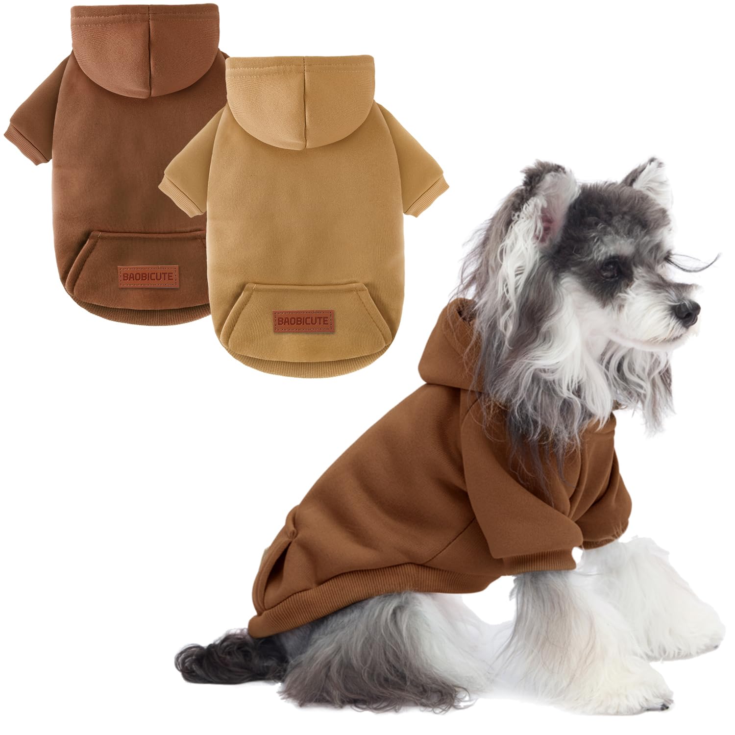 Baobicute doble sudadera capucha frente: suéter cálido para paseos fríos con perros pequeños.