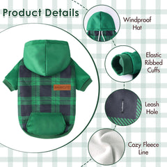 Baobicute hoodie para perros, vista trasera, diseño a cuadros.