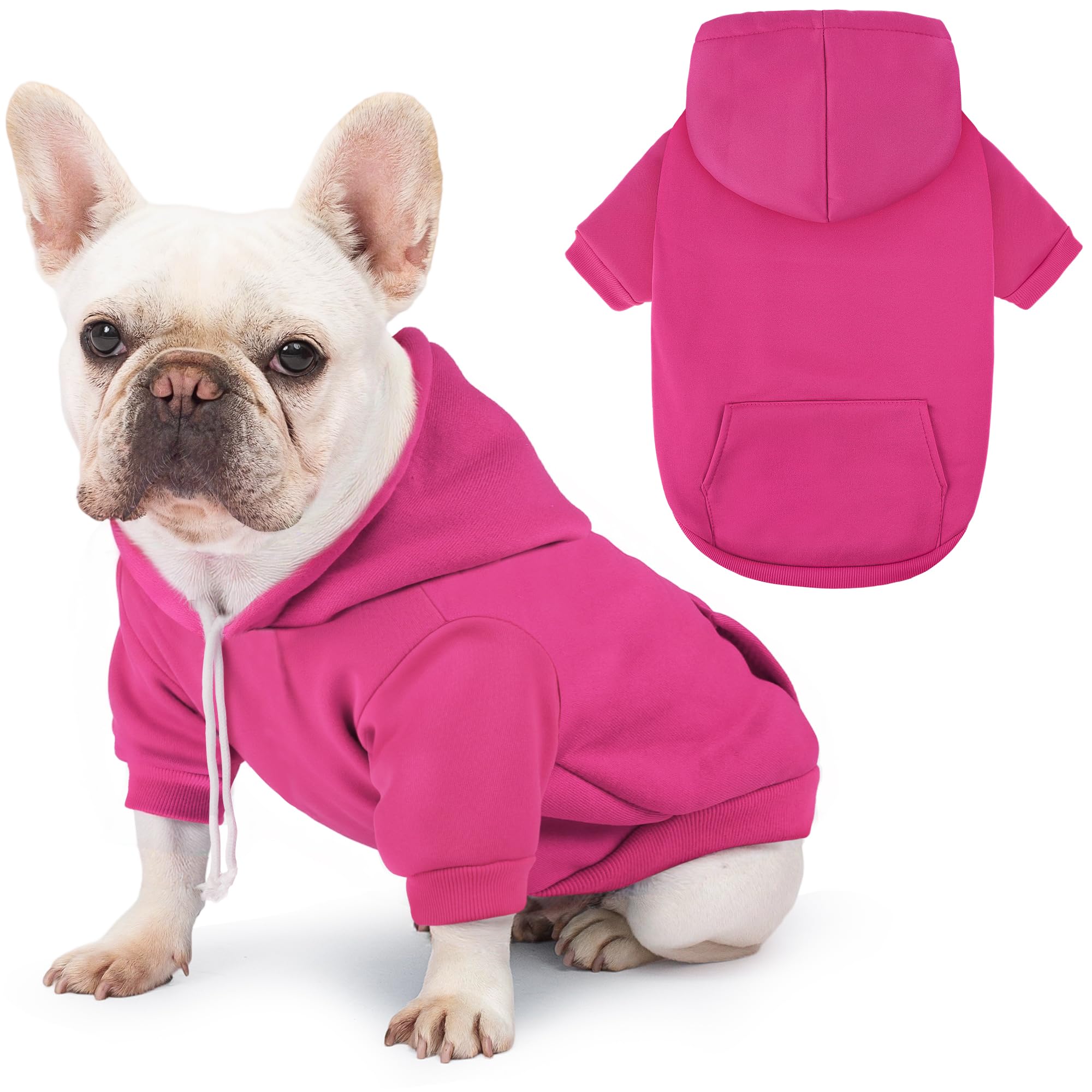 Baobicute sudadera para perro con capucha rosa, vista frontal y ajuste cómodo
