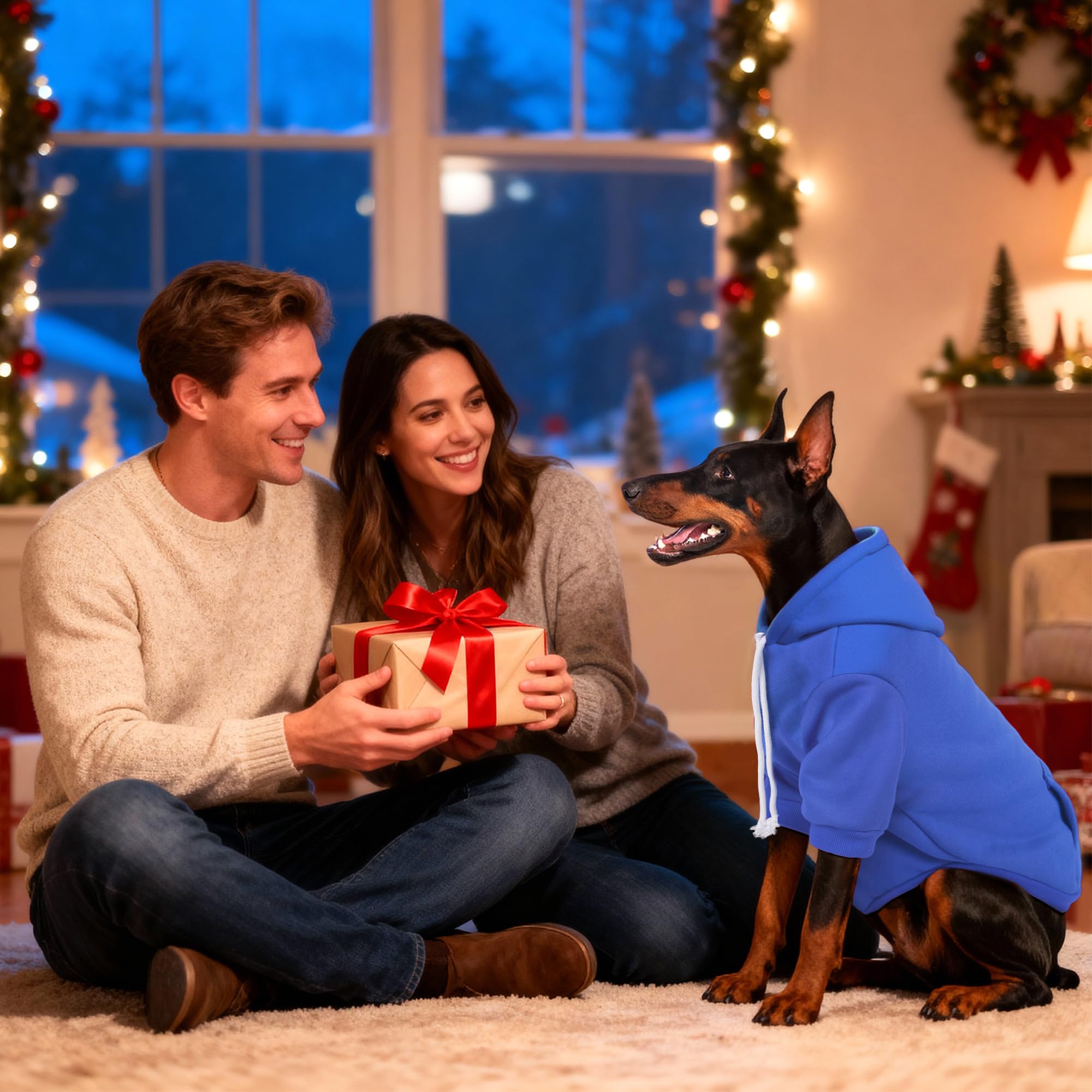 Baobicute sudadera azul para perro, orificio discreto para correa
