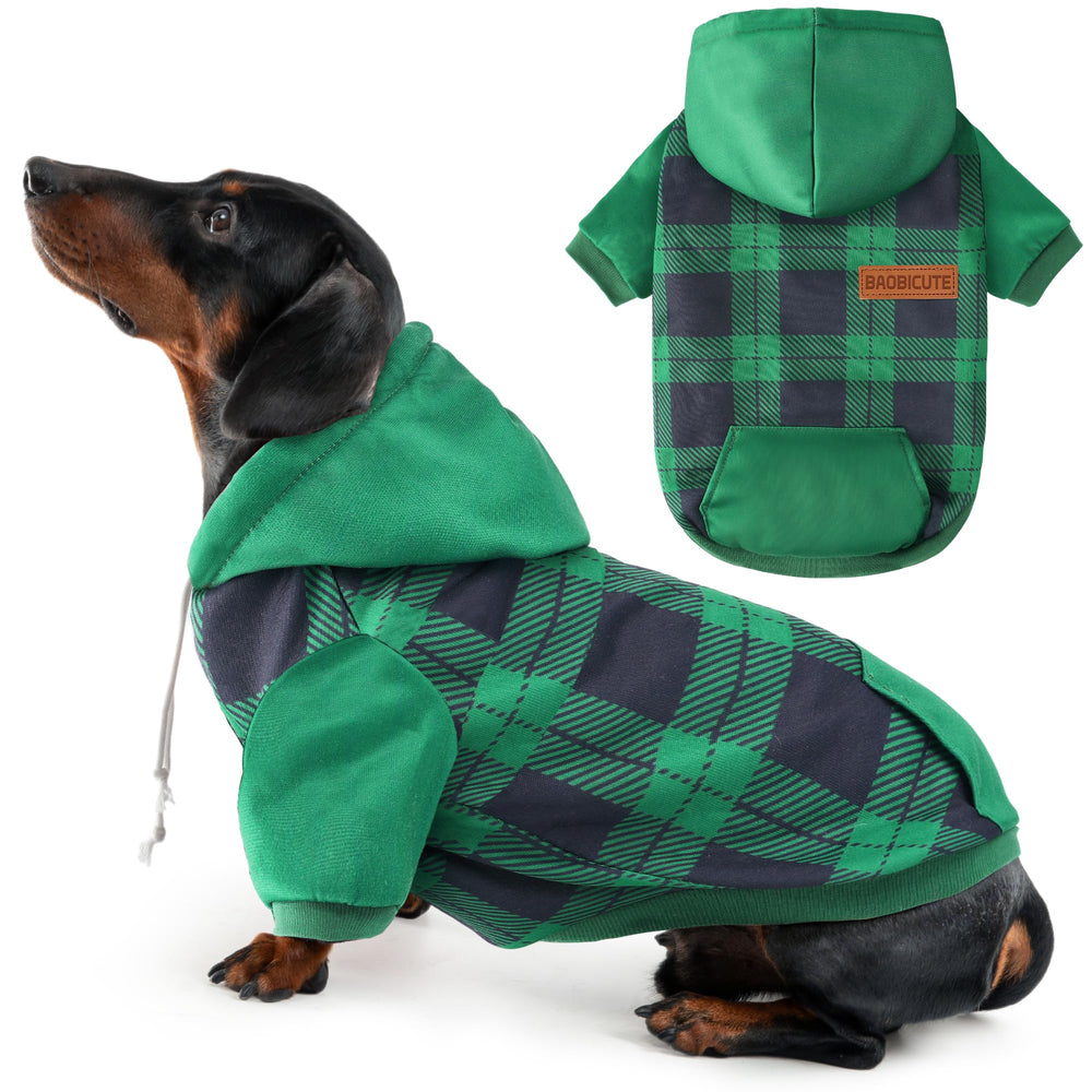 BAOBICUTE sudadera para perro con capucha plaid verde, ideal para climas fríos