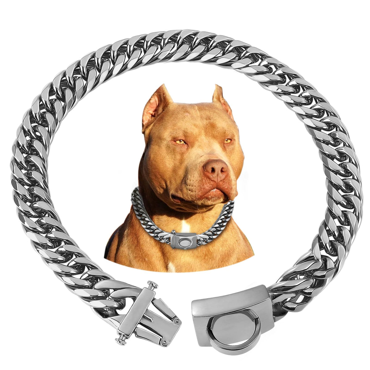 Baobote collar de cadena plateada para perro, 16 mm, aspecto sólido y elegante