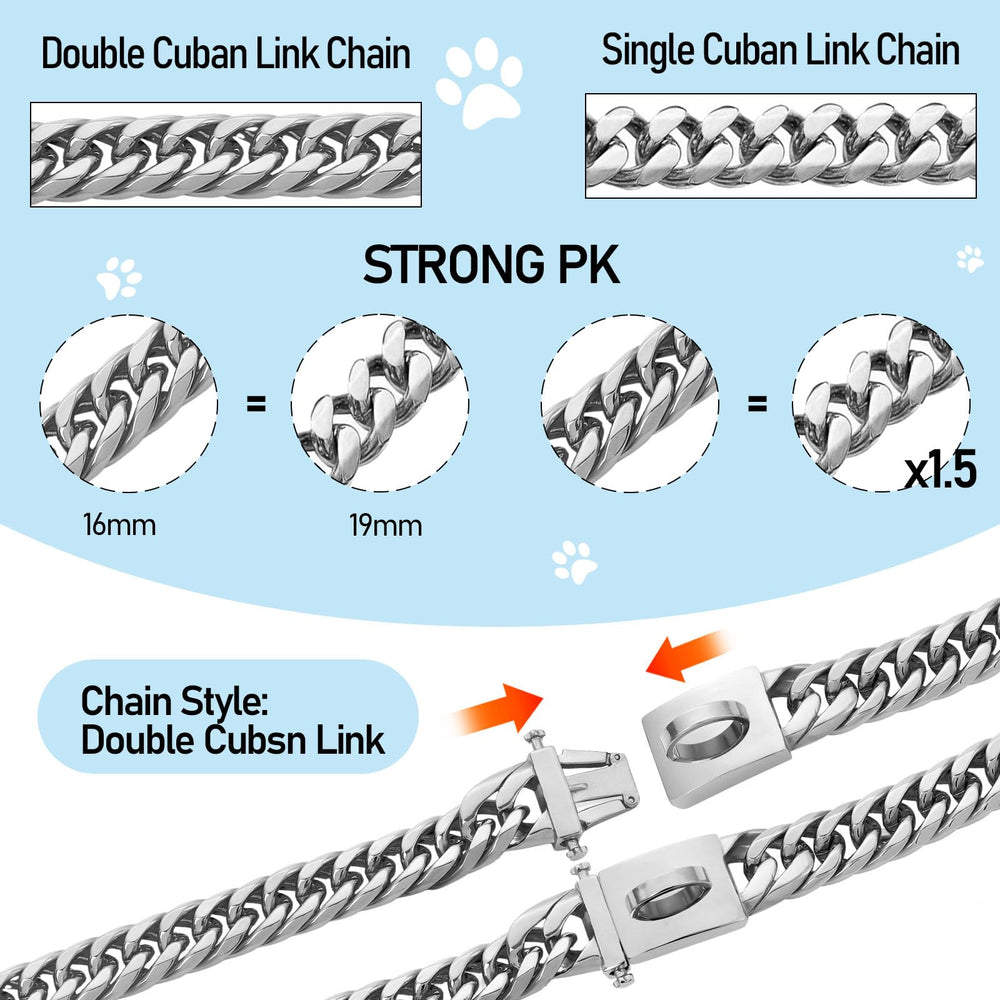 Baobote collar de cadena plateada, resistente a la masticación para perros activos
