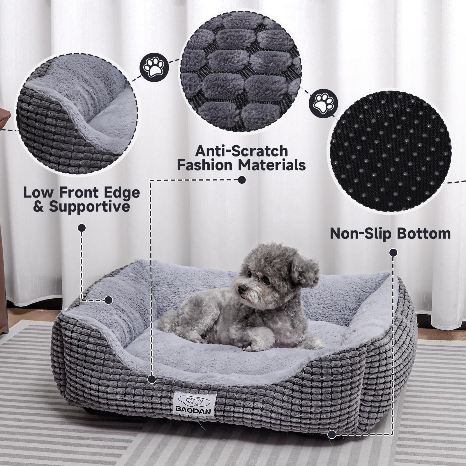 Baodan cama tejida en plush suave para sensación calmante.
