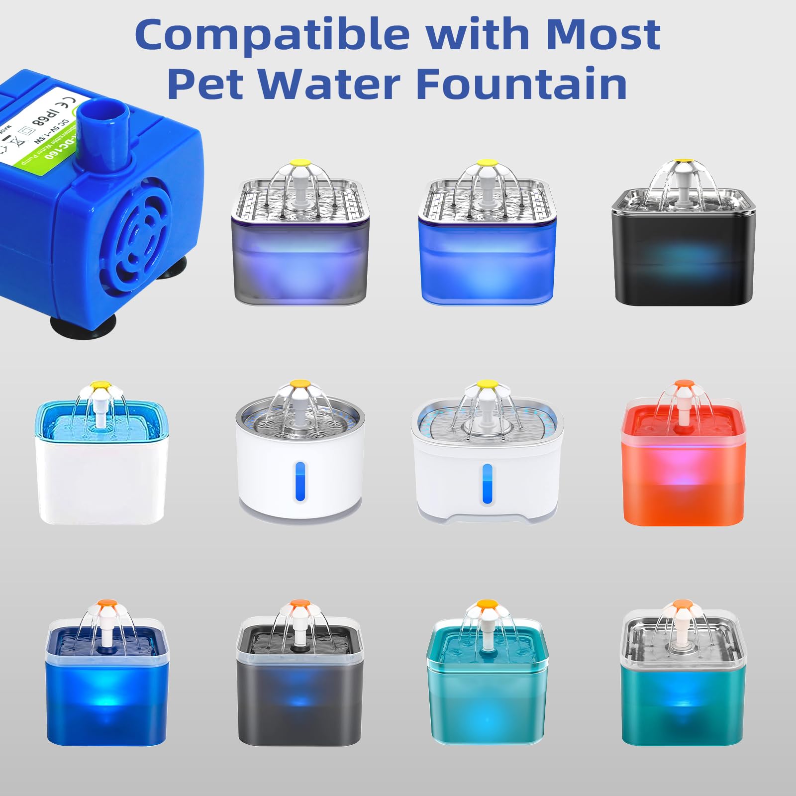 Bomba Baofum para fuente de gatos, cerámica y acero inoxidable con LED