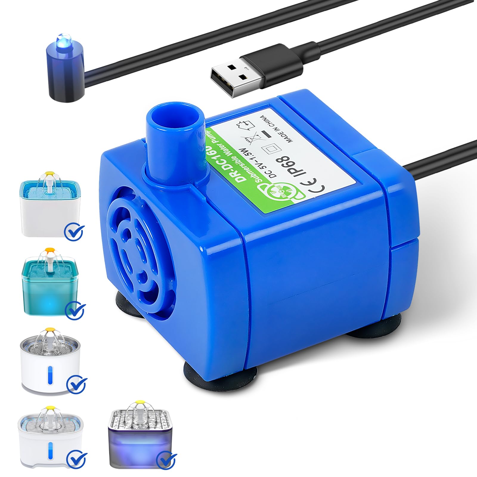 Baofum IP68 DR-DC160, bomba sumergible para fuente de gatos con LED