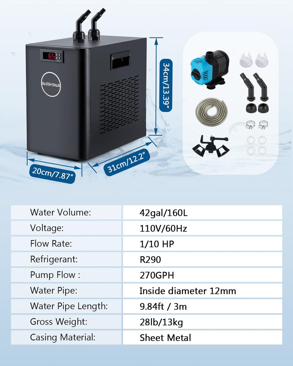 BAOSHISHAN Enfriador usa refrigerante R290, enfriamiento eficiente y respetuoso con el ambiente.