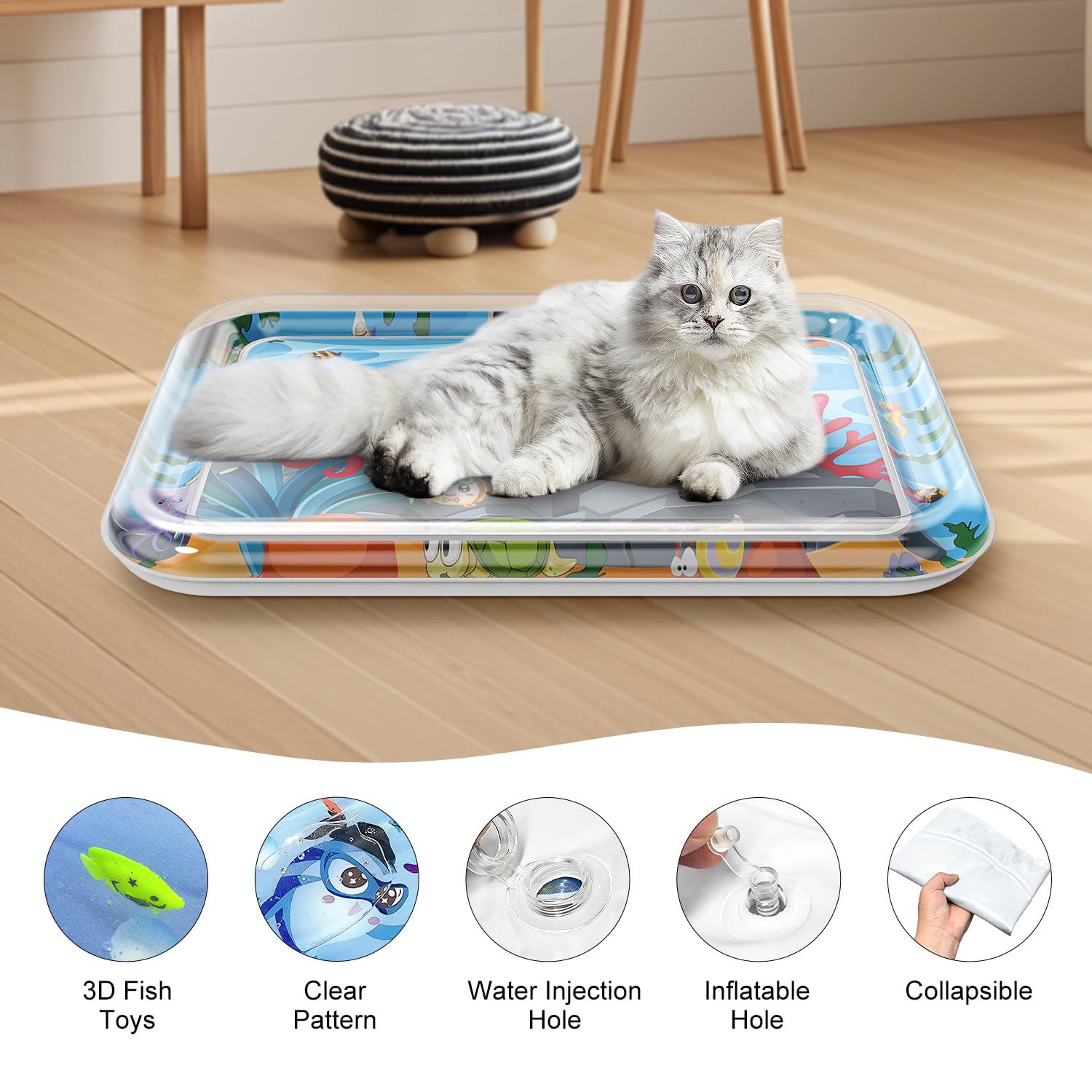 Baoyemes mat agua para gatos, tacto hidrodinámico y juguetes móviles.