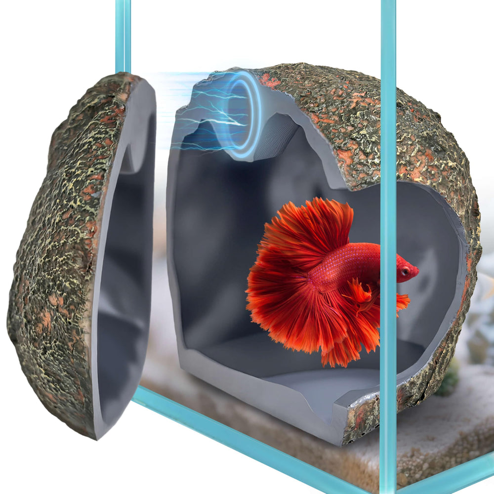 BaoZqua 3ª Gen Cueva Magnética en acuario, refugio cómodo para peces tímidos.