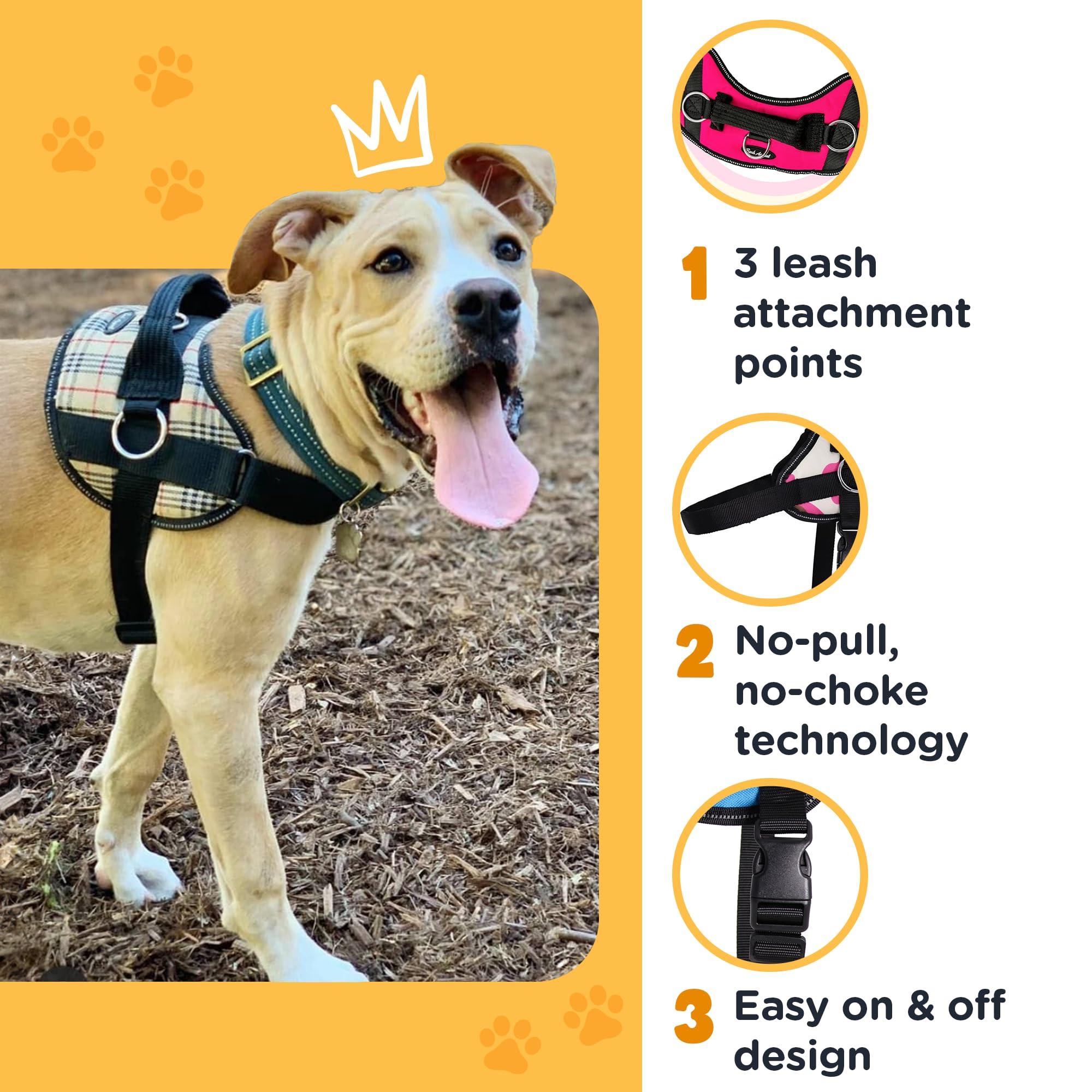 Arnés Bark Appeal con tres puntos de sujeción para mejor control durante caminatas.