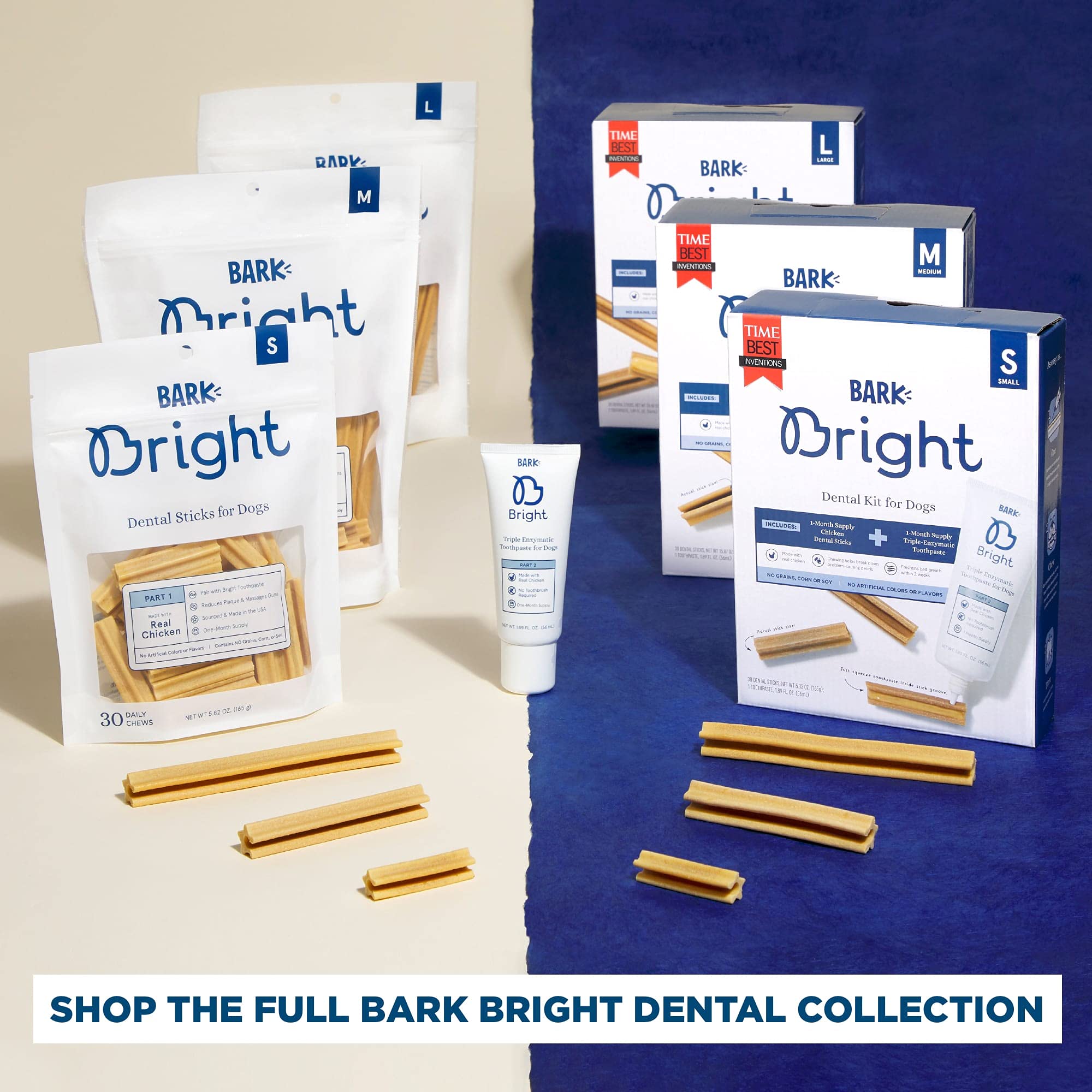 BARK Bright palitos dentales para perros medianos, rutina diaria de higiene bucal.