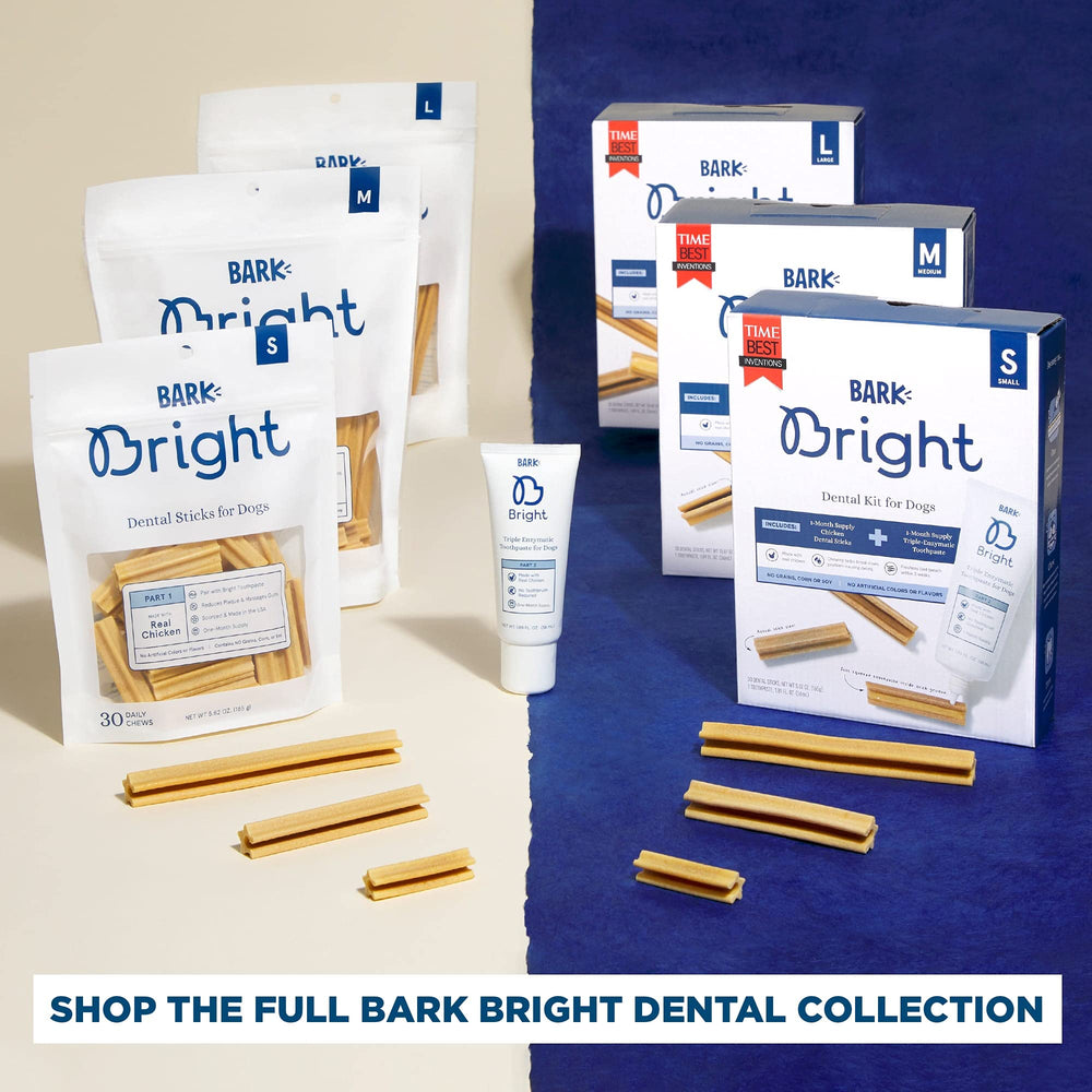 BARK Bright palitos dentales para perros medianos, rutina diaria de higiene bucal.