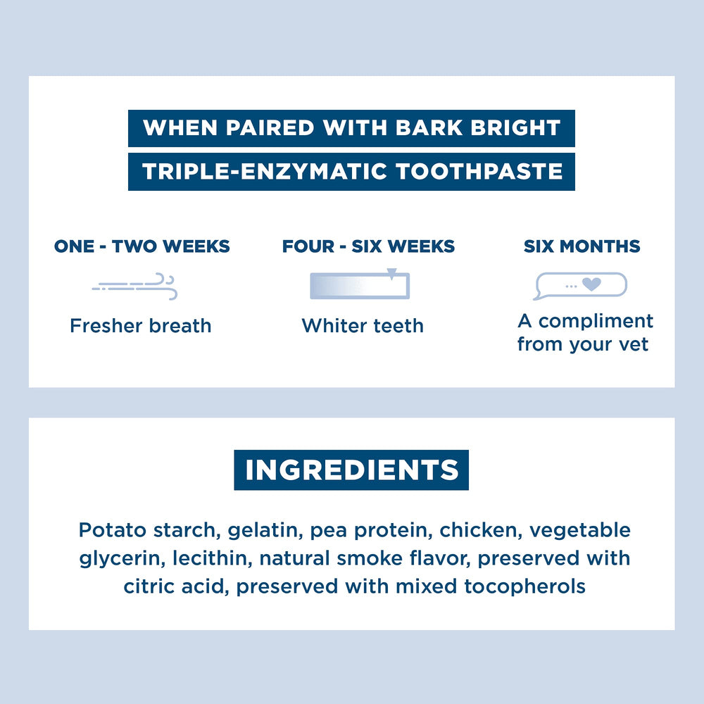 BARK Bright masticables para perros, favorecen la masticación responsable y la higiene dental.