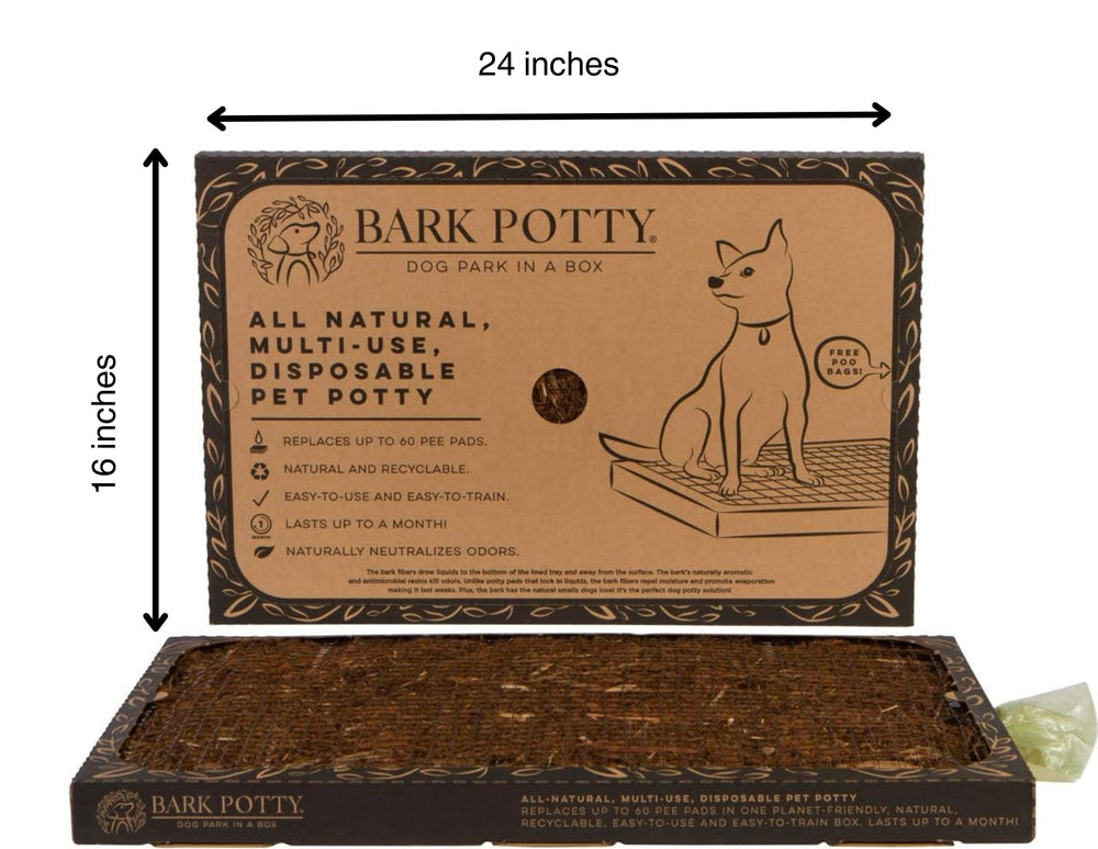 Bark Potty muestra material de corteza real para atraer al perro.