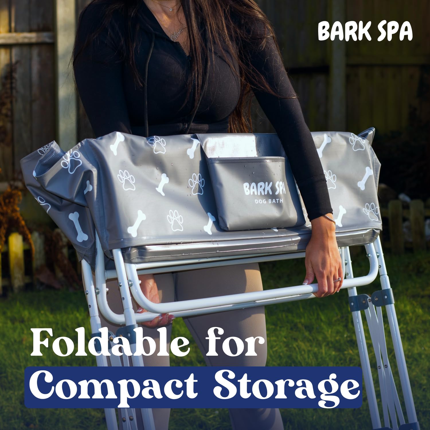 Bark Spa: uso interior y exterior para cuidado del pelaje cómodo.