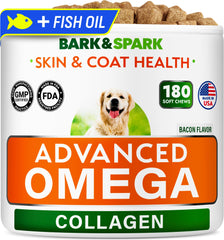 Golosinas de Bark&SPARK omega-3 para perros, promueven un pelo brillante y saludable.
