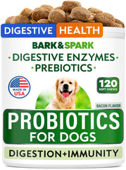 BARK&SPARK probióticos para perros en bote, apoyo digestivo diario.