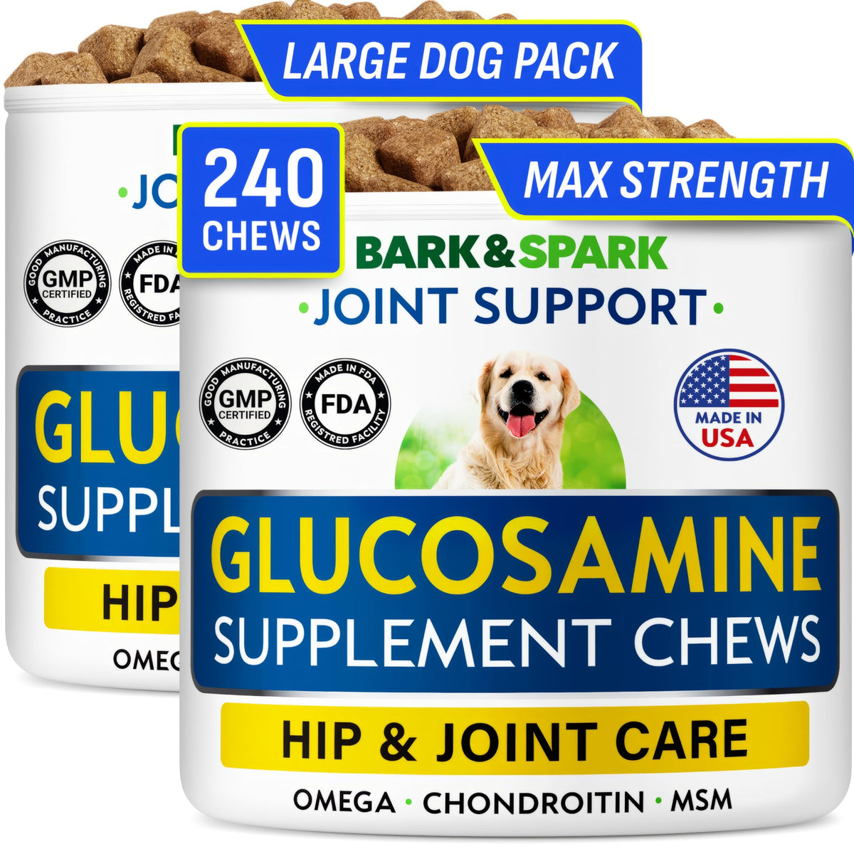 BARK&SPARK glucosamina y condroitina para perros grandes, apoyo a la movilidad diaria